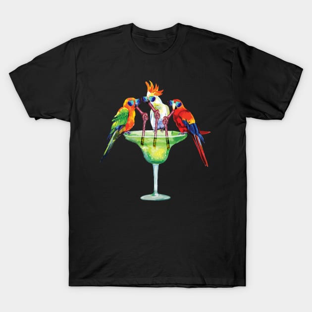 Parrots Drinking Margarita Hawaiian Vacation Birds T-Shirt by Zone32